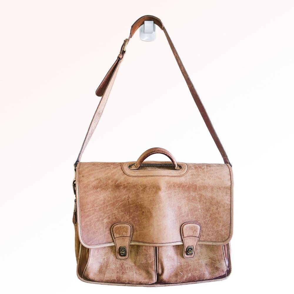 Coach Prescott Leather Briefcase F0S-0532 Distressed Tan Messenger Unisex